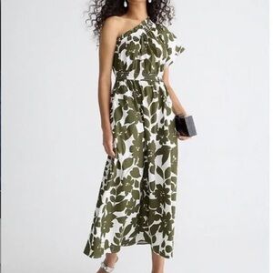 J. Crew Smocked Cotton Poplin One Shoulder Dress